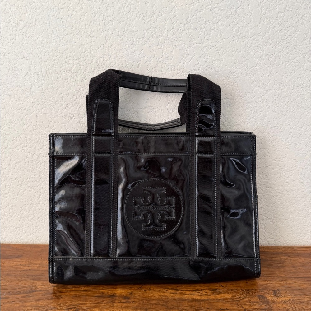 Tory Burch Tote Hand Bag Carry All Logo Structured Patent PVC Enamel Shiny - Picture 2 of 10